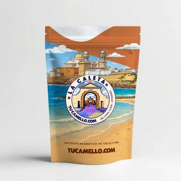 Packaging de resina La Caleta con CBD 11.67%, CBDA 3.97% vendido por tucamello.com.