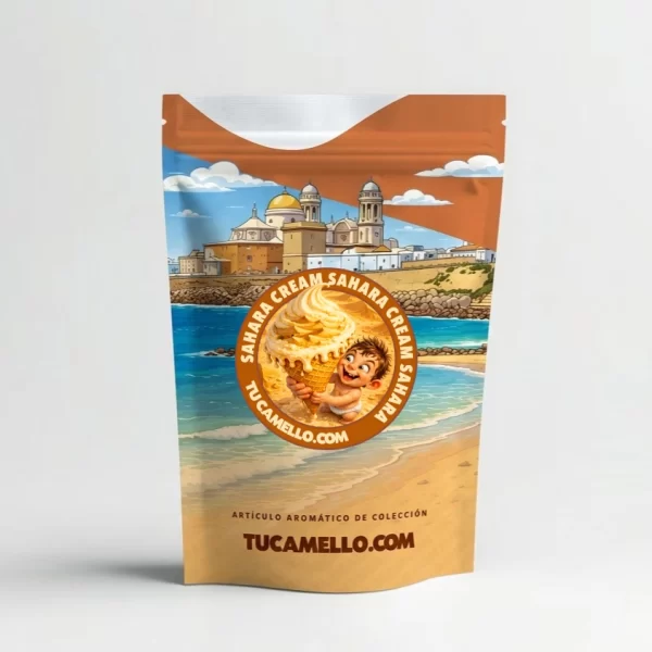 Packaging de resina Sahara Cream con CBD 21.10% vendido por tucamello.com.