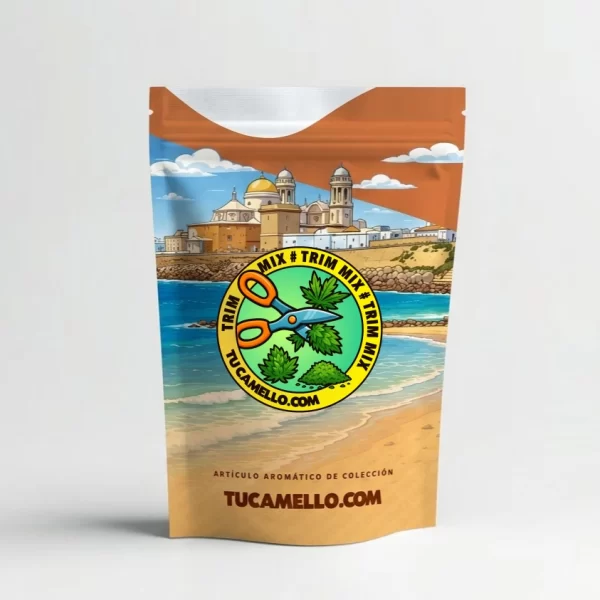 Packaging de flor Trim Mix con CBD 3.78%, CBDA 4.48% vendido por tucamello.com.